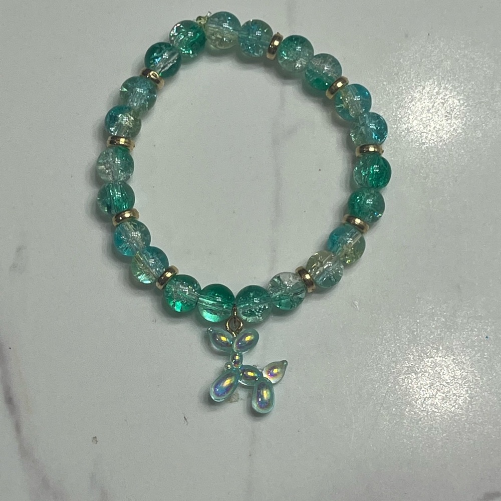 Teal Beaded Bracelet with Balloon Dog Charm